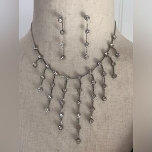 Vintage 1998 Waterfall Rhinestone Necklace W/ Matching Earrings
